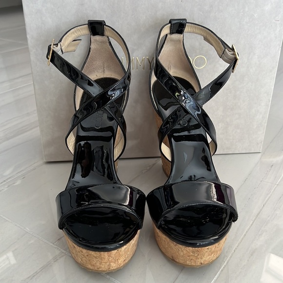 Jimmy Choo Patent Leather Black Wedges size 40.5 - Picture 3 of 9